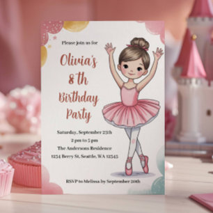 Convite Festa de Aniversário de 8 Anos da Bailarina Crianç