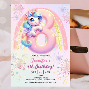 Convite Festa de Aniversário de 8 anos das Meninas Unicórn