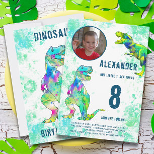 Convite Festa de Aniversário de 8 anos do Dinossauro T-Rex