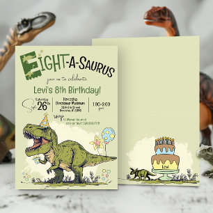 Convite Festa de Aniversário de 8 anos do T-Rex Dinosaur E