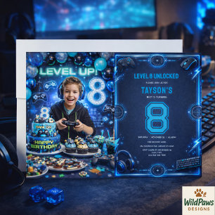 Convite Festa de Aniversário de 8 Anos dos Meninos Moderno