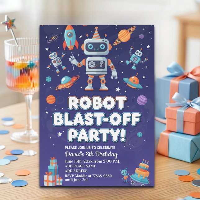 Convite Festa de Aniversário de 8 anos dos Robôs no Espaço (Criador carregado)