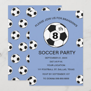 Convite Festa de Aniversário de 8 anos Futebol Azul Menino