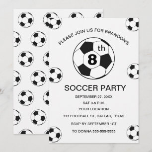 Convite Festa de Aniversário de 8 Anos Futebol Branco Meni