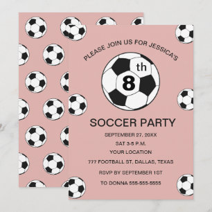 Convite Festa de Aniversário de 8 anos Futebol Rosa Menina