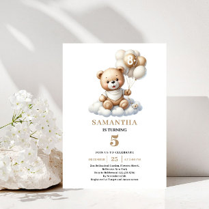 Convite Festa de Aniversário de 8 Anos Urso de Pelúcia Bal