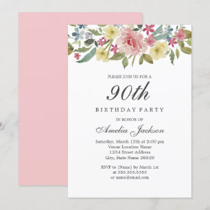 Convite Festa de Aniversário de 90 anos Blush Botanical Wa