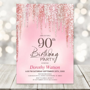 Convite Festa de Aniversário de 90 anos com Brilho Rosa
