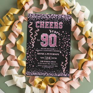 Convite Festa de Aniversário de 90 anos com Brilho Rosa