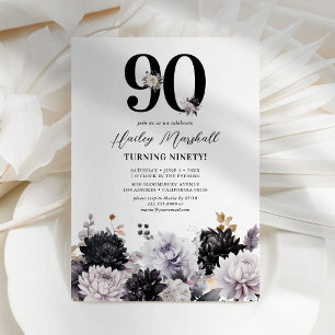 Convite Festa de Aniversário de 90 Anos com Floral Elegant
