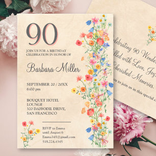 Convite Festa de Aniversário de 90 Anos com Flores Silvest