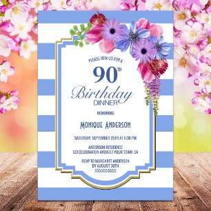 Convite Festa de Aniversário de 90 anos com listras azuis 