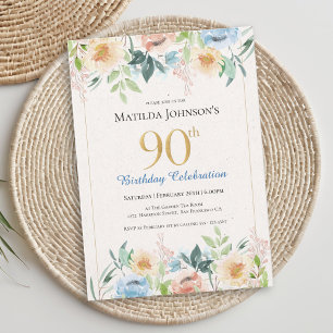 Convite Festa de Aniversário de 90 Anos com Tema Floral El