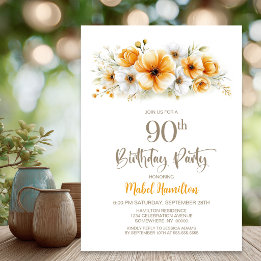 Convite Festa de Aniversário de 90 anos com Tema Floral La