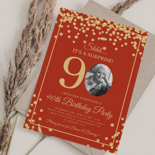 Convite Festa de Aniversário de 90 anos Elegante Dourado C