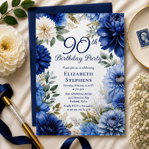 Convite Festa de Aniversário de 90 Anos Elegante Floral Da