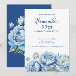 Convite Festa de Aniversário de 90 anos em Floral Azul Aqu