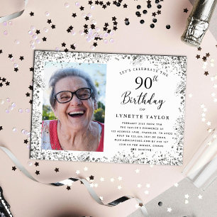 Convite Festa de Aniversário de 90 Anos em Prata Elegante