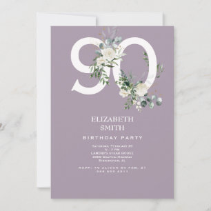 Convite Festa de Aniversário de 90 anos Floral Branco Eleg