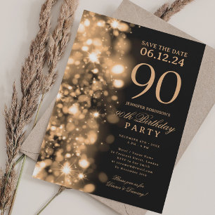 Convite Festa de Aniversário de 90 anos Gold Glam Save The