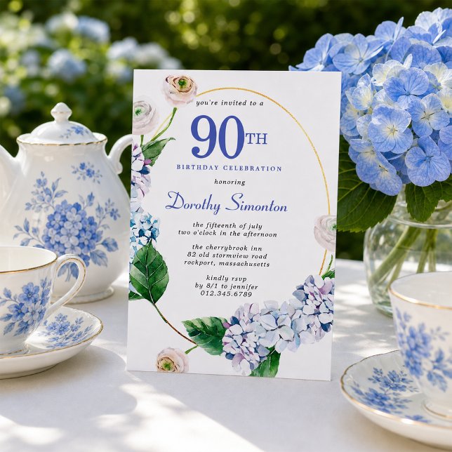 Convite Festa de Aniversário de 90 anos Hydrangea Rosa (Criador carregado)