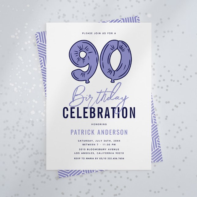 Convite Festa de Aniversário de 90 anos Moderno Azul (Criador carregado)