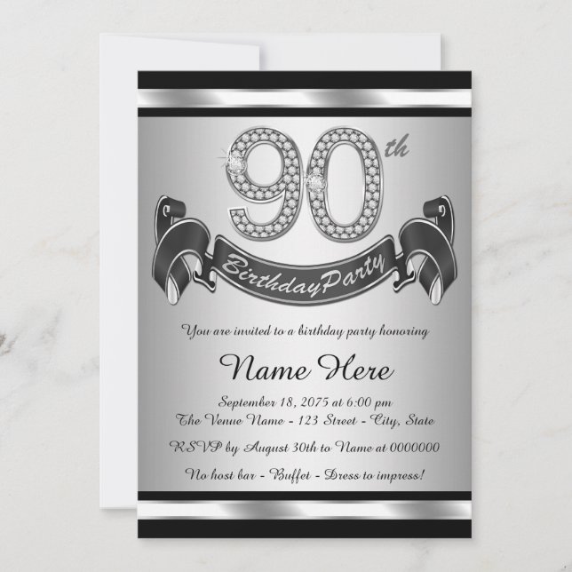 Convite Festa de Aniversário de 90 anos Prata (Frente)