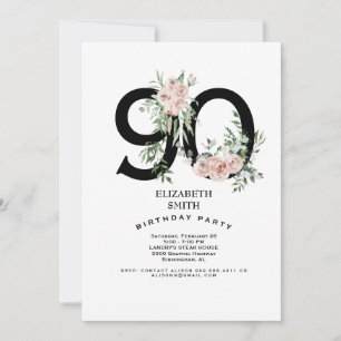 Convite Festa de Aniversário de 90 anos Rosa Pink Elegante