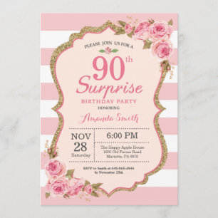 Convite Festa de Aniversário de 90 anos surpresa com Peôni