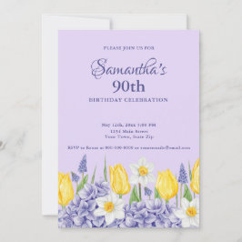 Convite Festa de Aniversário de 90 anos Watercolor Purple 