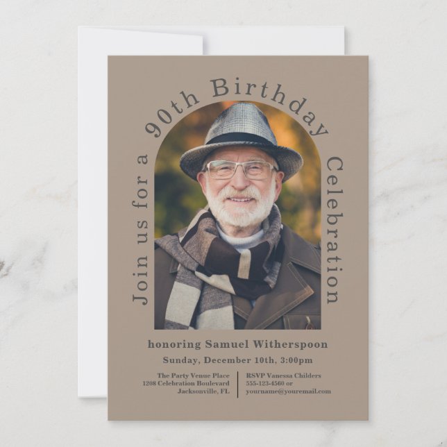 Convite Festa de aniversário de 90 de Arch Simples com Fot (Frente)