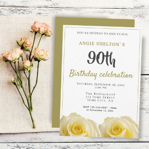 Convite Festa de aniversário de 90 de Flor Rosa Amarelo