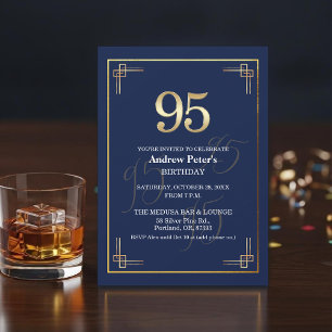 Convite Festa de Aniversário de 95 anos Elegante Azul Dour