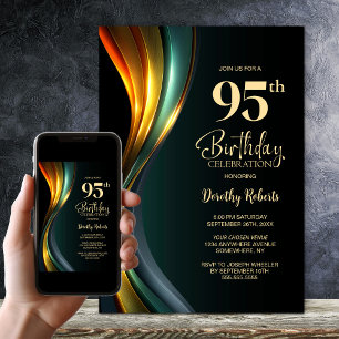 Convite Festa de Aniversário de 95 Anos Preta e Dourada Mo