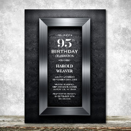 Convite Festa de Aniversário de 95 Anos Preta e Prata Mode