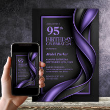 Festa de Aniversário de 95 Anos Preta e Roxa Moder