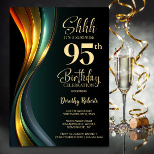 Convite Festa de Aniversário de 95 Anos Surpresa Preta e D