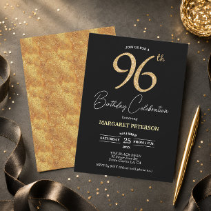 Convite Festa de Aniversário de 96 anos Elegante Preto Dou