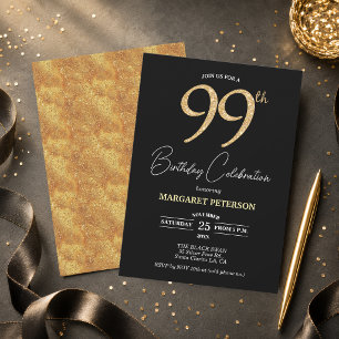 Convite Festa de Aniversário de 99 anos Elegante Preto Dou