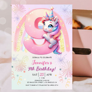 Convite Festa de Aniversário de 9 anos das Meninas Unicórn