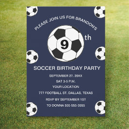 Convite Festa de Aniversário de 9 Anos Futebol Azul Menino