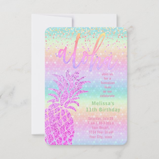 Convite festa de aniversário de abacaxi de abacaxi púrpura (Frente)