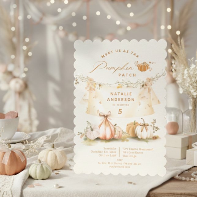 Convite Festa de aniversário de Abóbora de outono Elegante (Elegant Fall Autumn Pumpkin Patch Birthday Party Invitation)