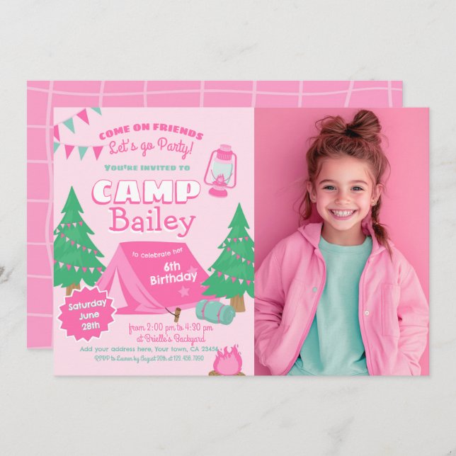 Convite Festa de aniversário de acampamento (Frente/Verso)