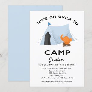 Convite Festa de aniversário de acampamento azul