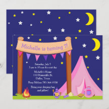 Festa de aniversário de acampamento, cor-de-rosa e