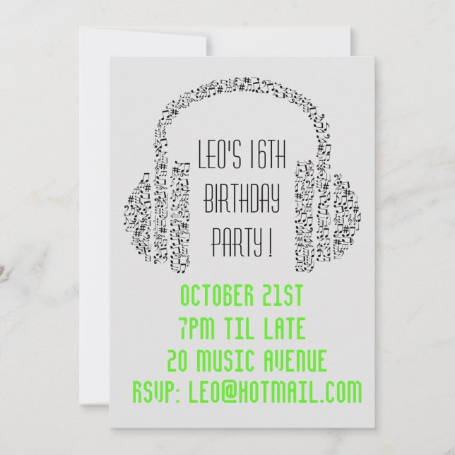 Convite festa de aniversário de adolescentes de música leg (Frente)