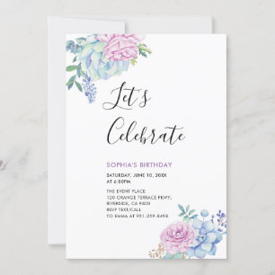 Convite Festa de Aniversário de Adulto de Verão com Sucule