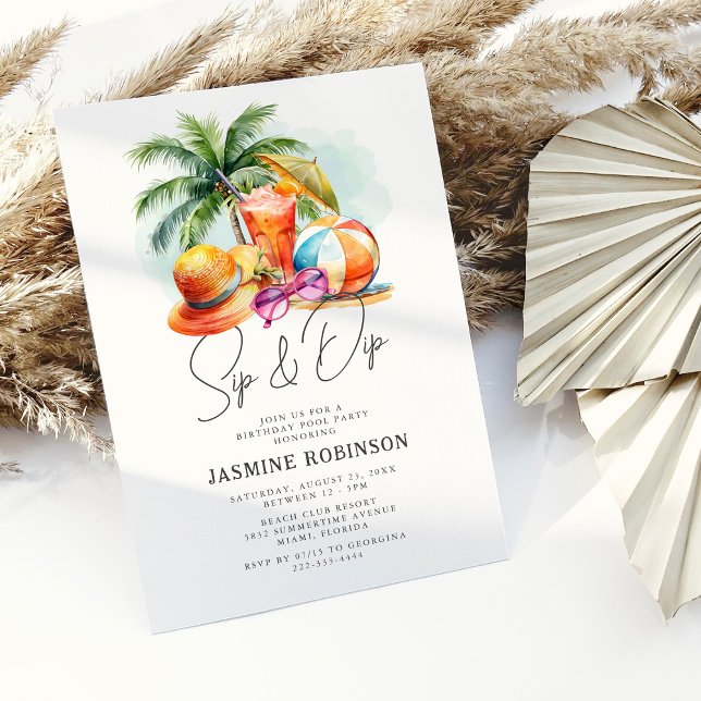 Convite Festa de Aniversário de Adulto Sip & Dip na Piscin (Criador carregado)