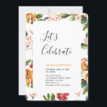 Convite Festa de aniversário de Adultos Tropicais Modernos<br><div class="desc">Celebre seu dia especial com este convite de festas tropical com tipografia simples e na moda e padrões tropicais. Este modelo de design é totalmente personalizável.</div>